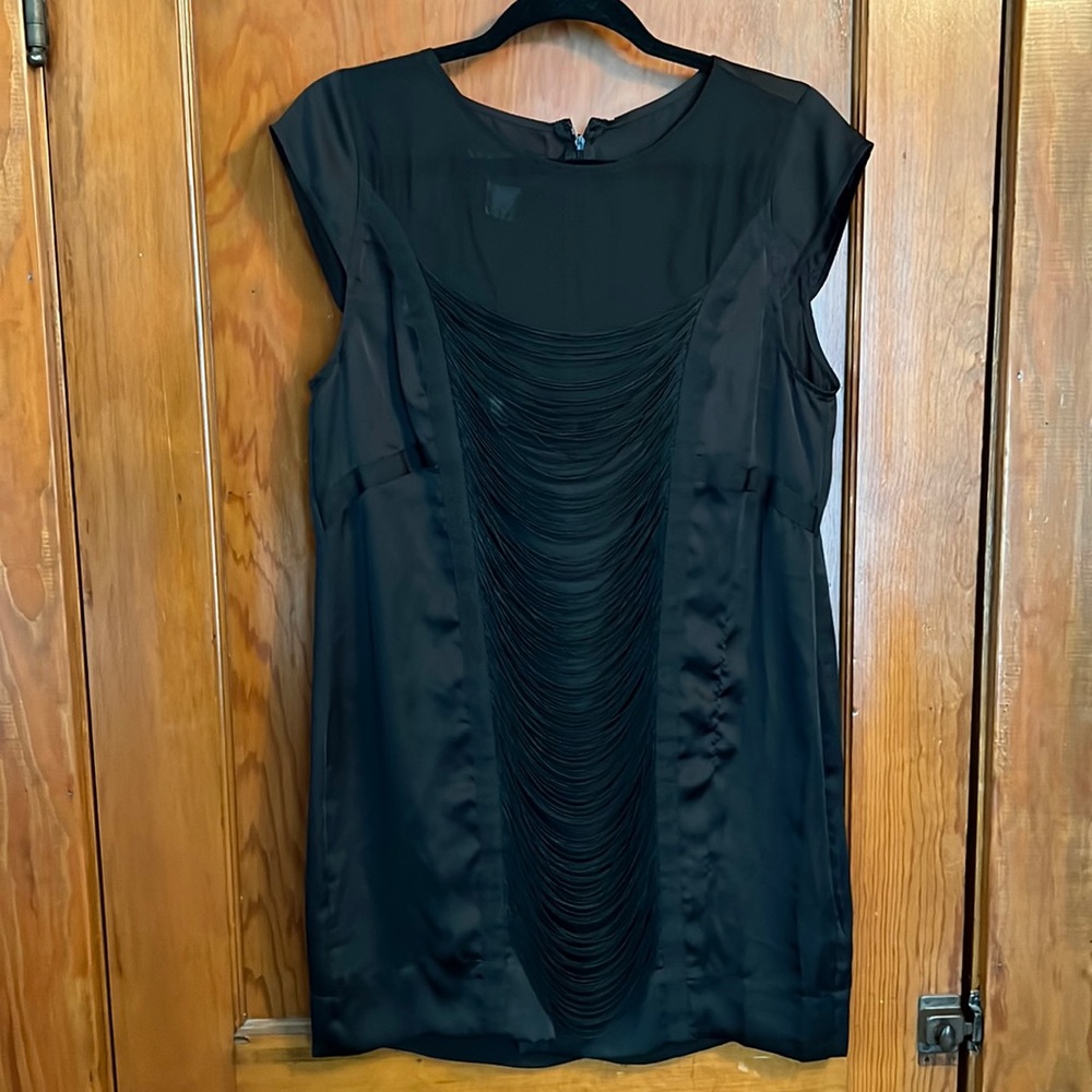 NWT Kardashian Kollection Silky Black Fringe Shirt